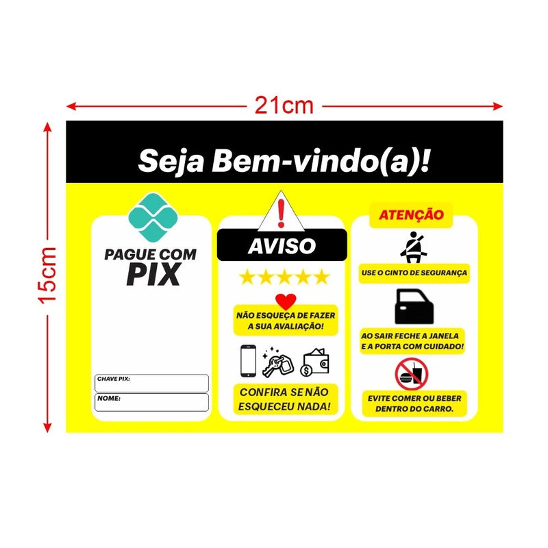 Placa Informativa Pix com QR Code em PVC – Ideal para Carros, Motoristas de Aplicativo e Estabelecimentos