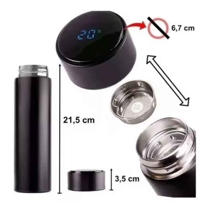 Garrafa Térmica Inteligente 500ml com Display LED de Temperatura e Copo – Aço Inox, Moderna e Portátil