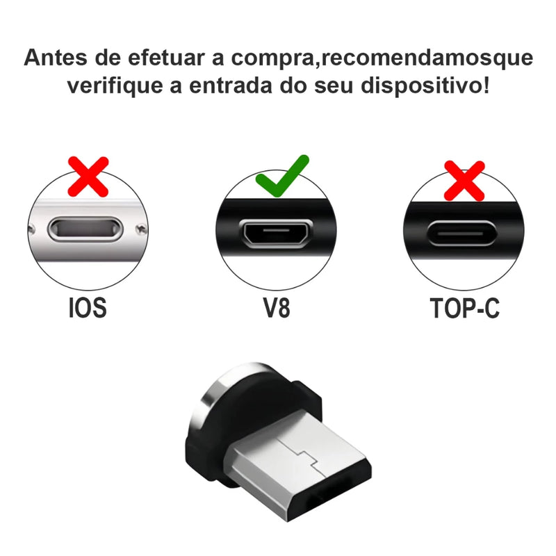 Cabo de Carregamento 1.2m H'maston H110 – V8, iPhone (Lightning) ou Tipo-C, 2.4A, Rápido e Resistente