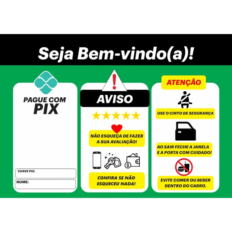 Placa Informativa Pix com QR Code em PVC – Ideal para Carros, Motoristas de Aplicativo e Estabelecimentos