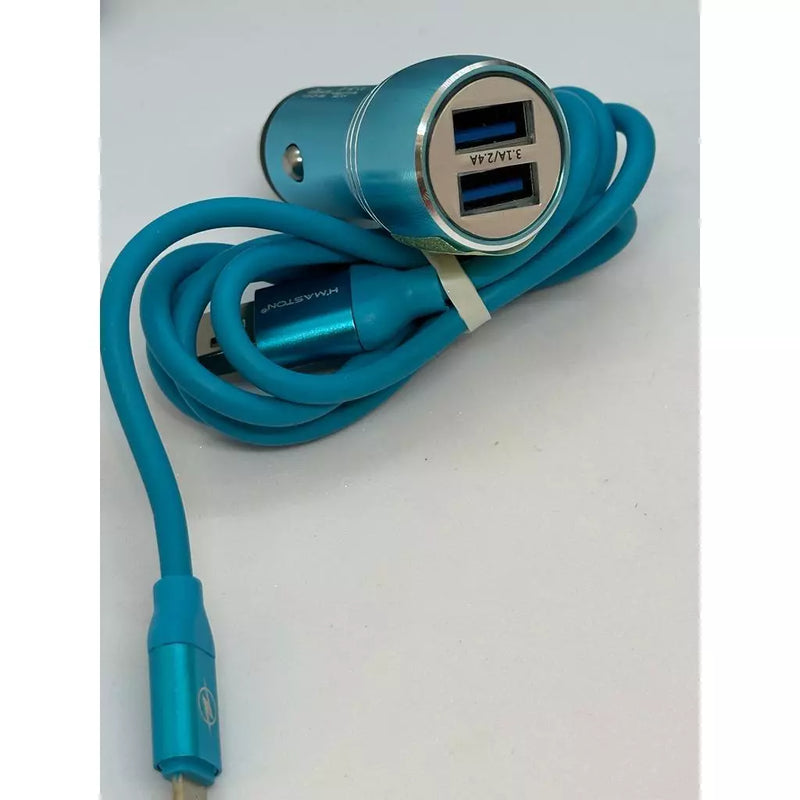 Carregador Veicular L01 com 2 USB 4.8A + Cabo V8, iPhone ou Tipo-C – Rápido e Compatível com Todos os Celulares