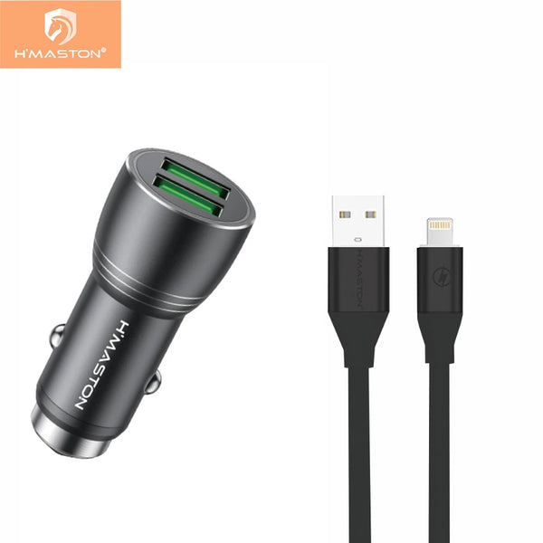 Carregador Veicular L01 com 2 USB 4.8A + Cabo V8, iPhone ou Tipo-C – Rápido e Compatível com Todos os Celulares