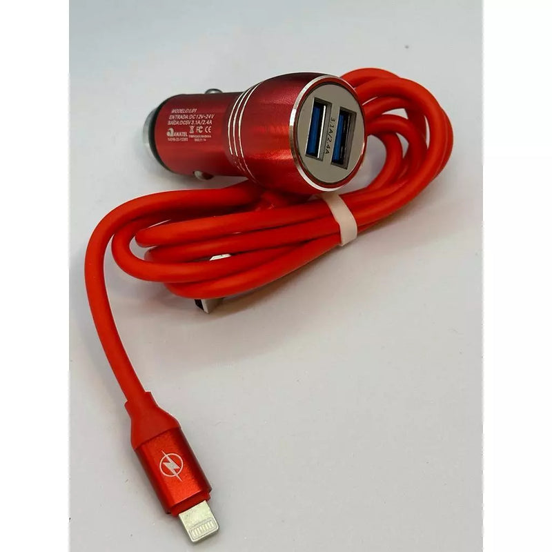 Carregador Veicular L01 com 2 USB 4.8A + Cabo V8, iPhone ou Tipo-C – Rápido e Compatível com Todos os Celulares