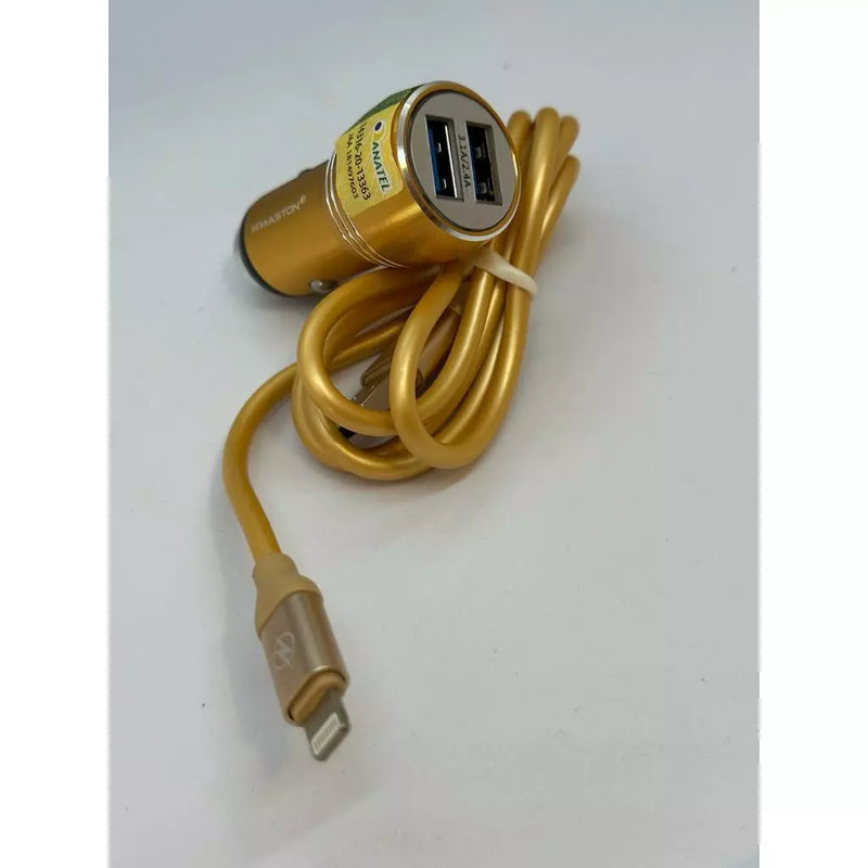 Carregador Veicular L01 com 2 USB 4.8A + Cabo V8, iPhone ou Tipo-C – Rápido e Compatível com Todos os Celulares