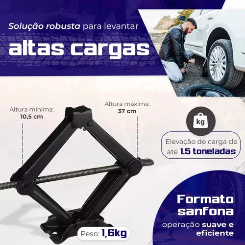Macaco Sanfona Universal para Carro – Suporta até 2 Toneladas, Ideal para Troca de Pneu