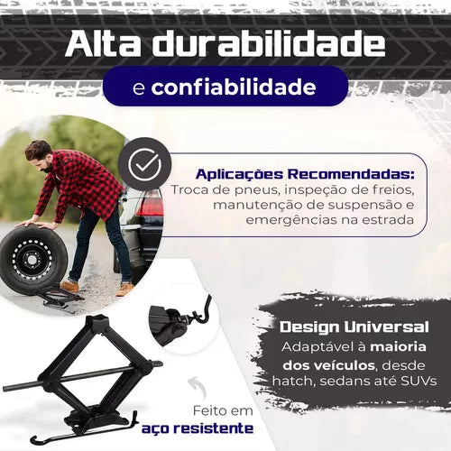 Macaco Sanfona Universal para Carro – Suporta até 2 Toneladas, Ideal para Troca de Pneu