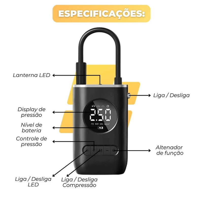 Mini Compressor Digital Portátil Para Encher Pneus